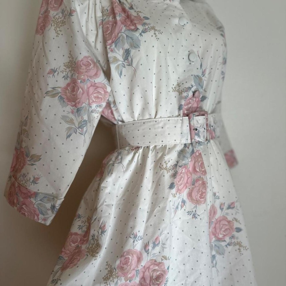 Vintage Floral Belted Collared Midi Shirt Dress Ditsy Dot Cottage USA Made